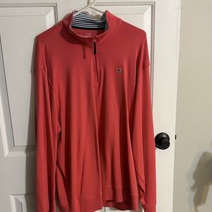 Vineyard Vines Coral Red Quarter-Zip Pullover